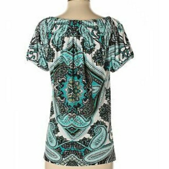 New STYLE & CO pretty Paisley Turquoise Teal Beautiful Versatile blouse - Picture 6 of 8
